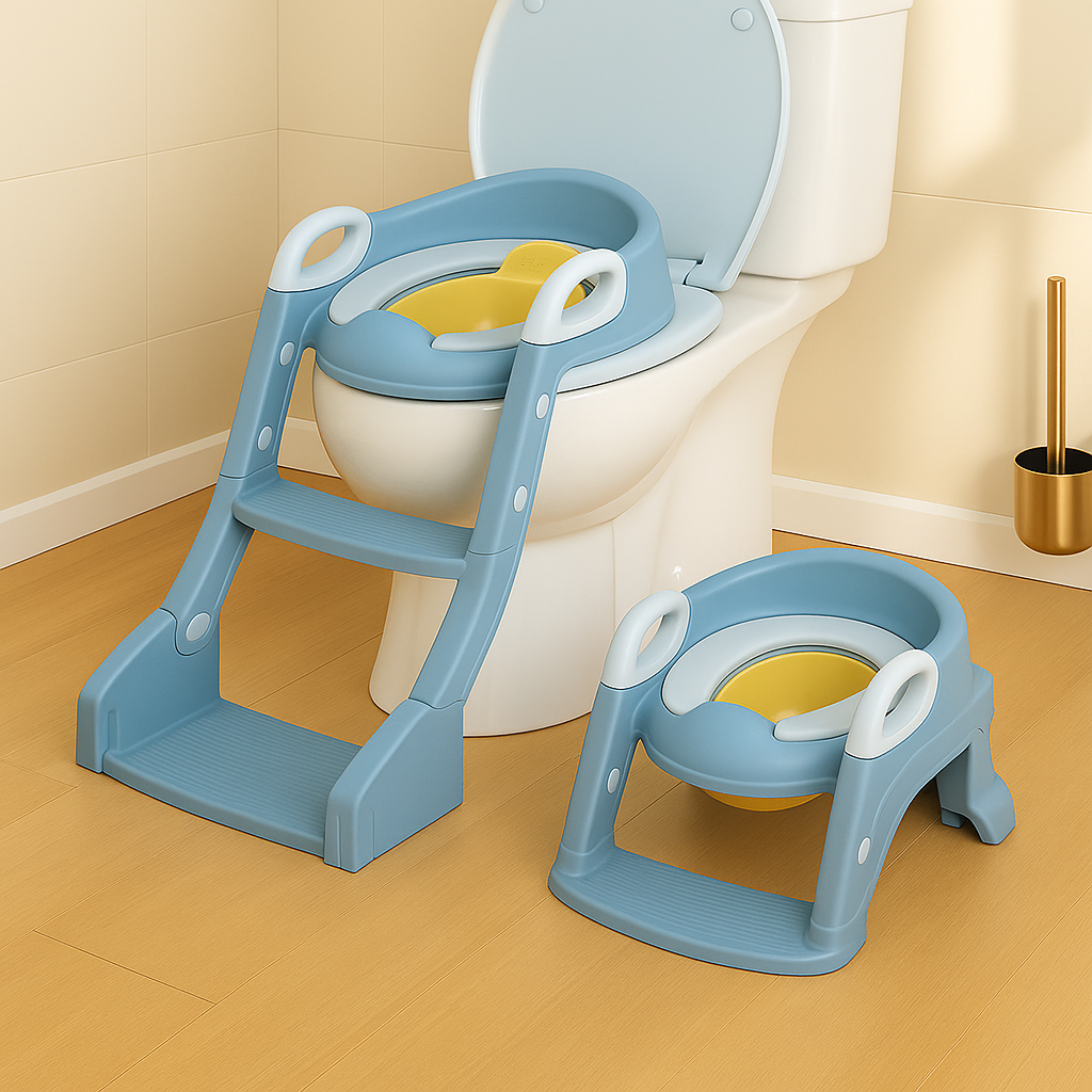 Kids Foldable  Potty Trainer with Stylish Step Ladder( Light blue)